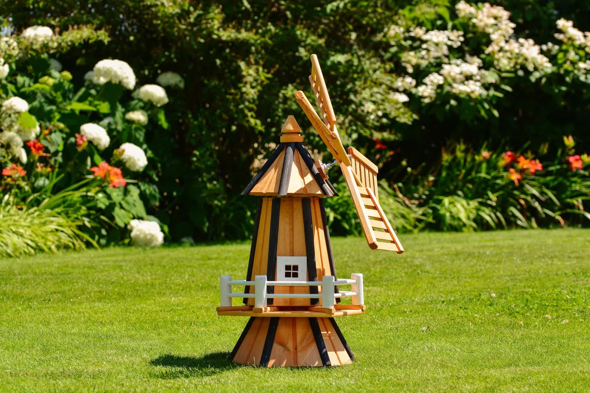 Grand moulin à vent décoratif en bois enduit avec roulements à billes