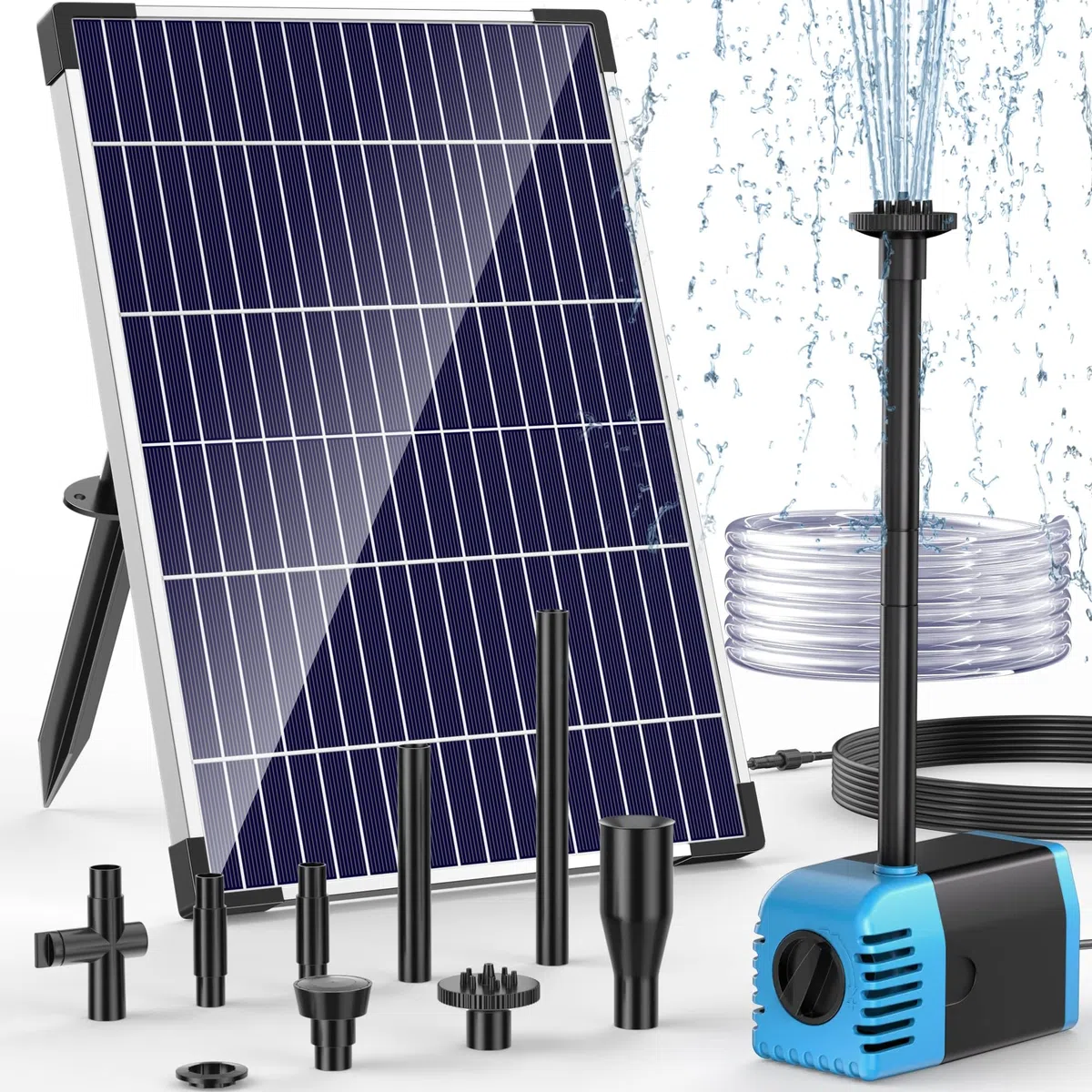 POPOSOAP Fontaine solaire d'extérieur - 600 l/h - Avec protection contre la marche à sec - Débit réglable - Pour bassin de jardin, aquarium, bain d'oiseaux