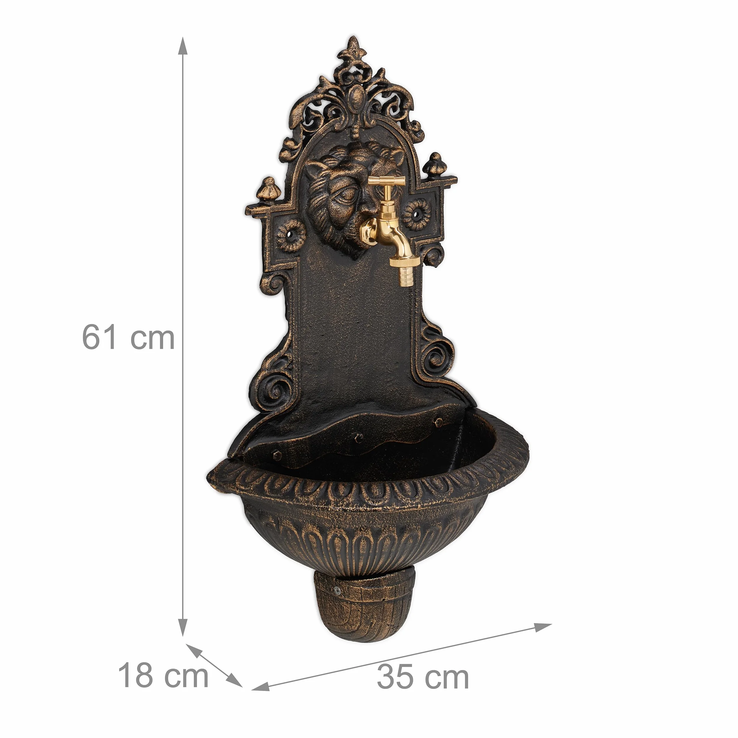 Relaxdays Fontaine extérieure pour Le Jardin, Robinet, bac, Design Rustique, H x L x P : 61 x 35 x 18 cm, Bronze