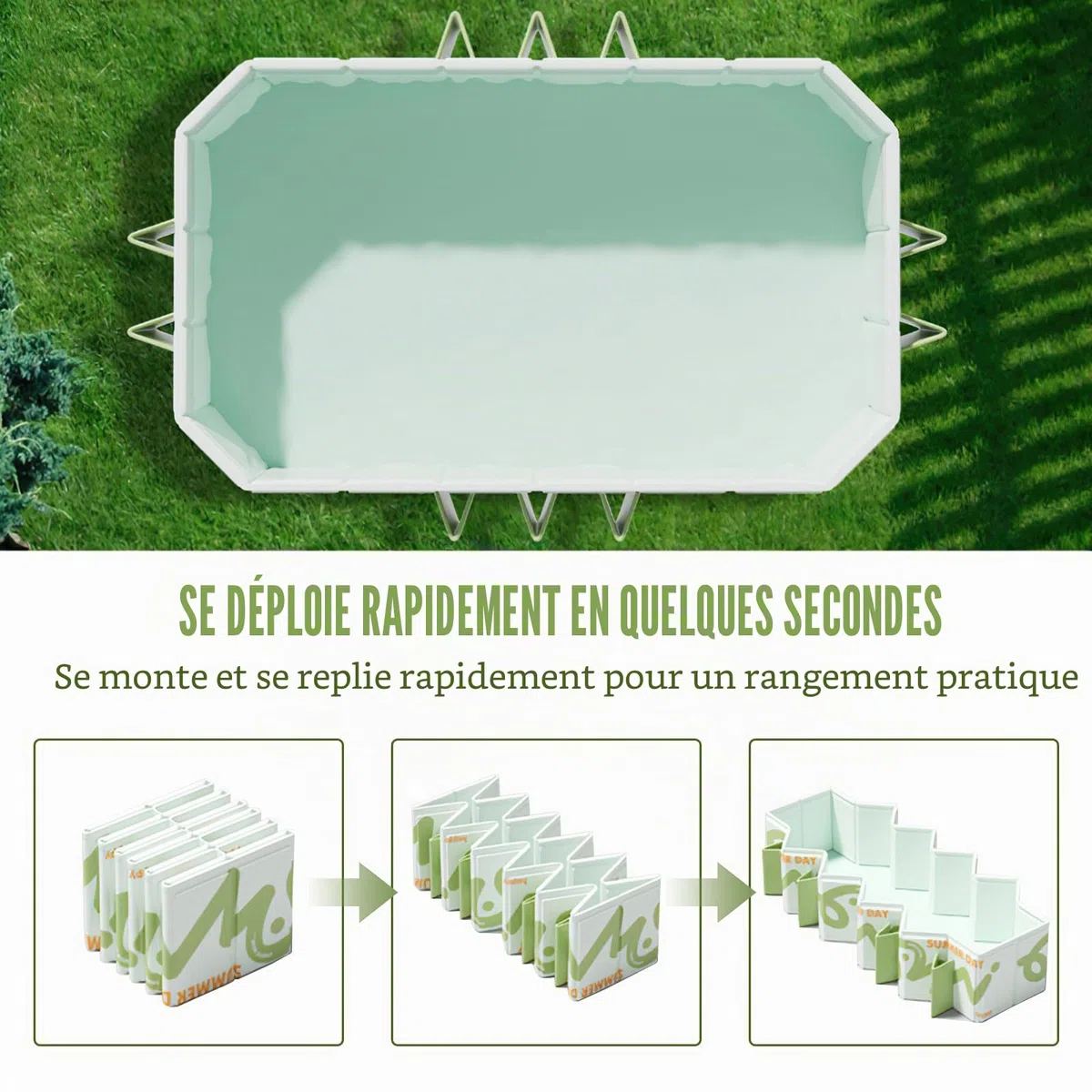 Piscine Pliable 220x135x50 cm - Piscine Hors Sol pour Enfants et Adultes, Grande Piscine Portable avec Double Vidange, Facile à Nettoyer et Gain de Place, Idéale pour Jardin, Terrasse, Plage et Fêtes