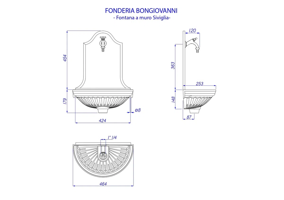 Fonderia Bongiovanni Fontaine Murale Séville Couleur Fonte avec Robinet Mod.303B Laiton Bruni Maison Jardin
