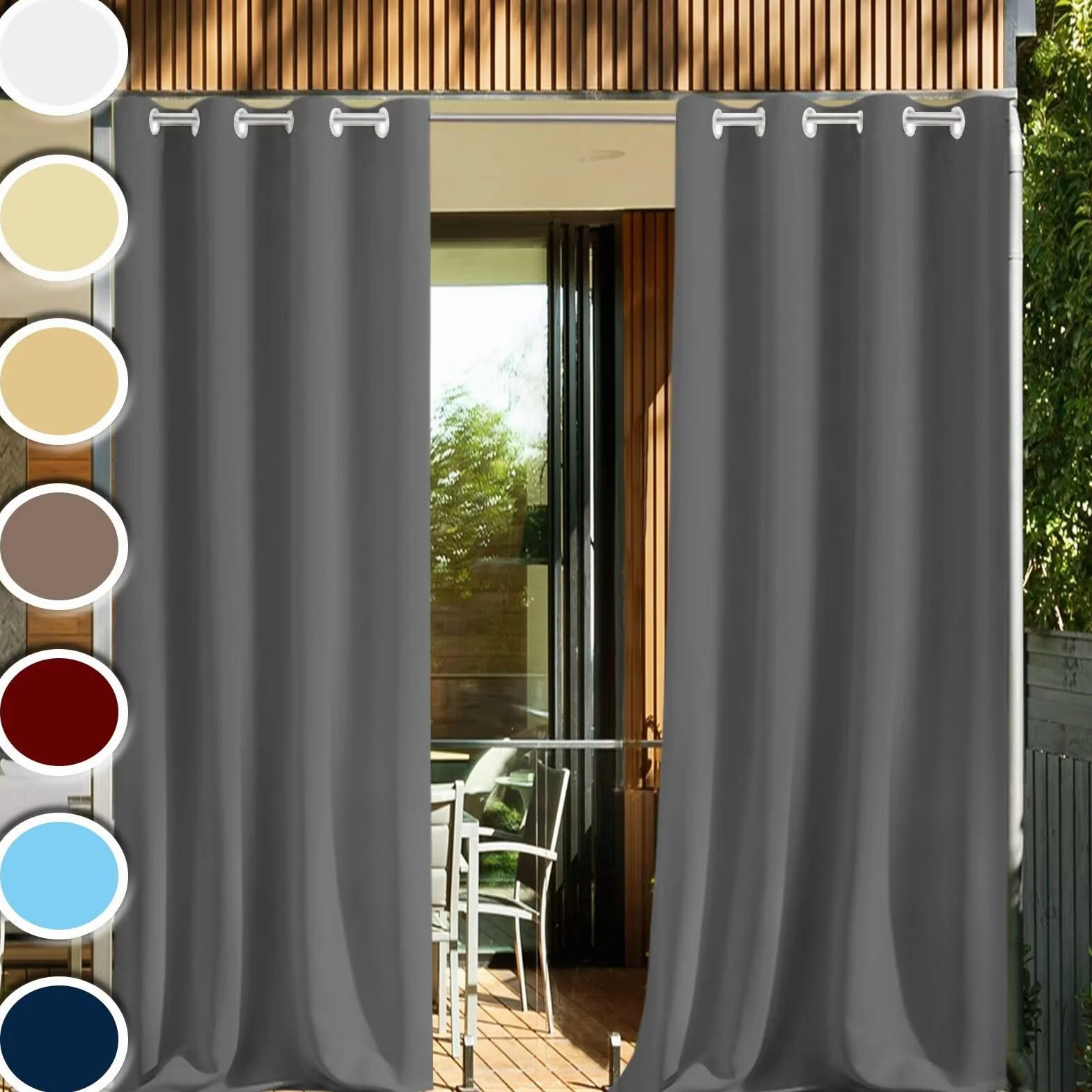 Rideau Exterieur Impermeable 240x190cm Occultant Hydrofuges Isolation Thermique à Oeillets Polyester Rideau Occultant Exterieur pour Balcon Patio Jardin Véranda Tonnelle Gris Foncé