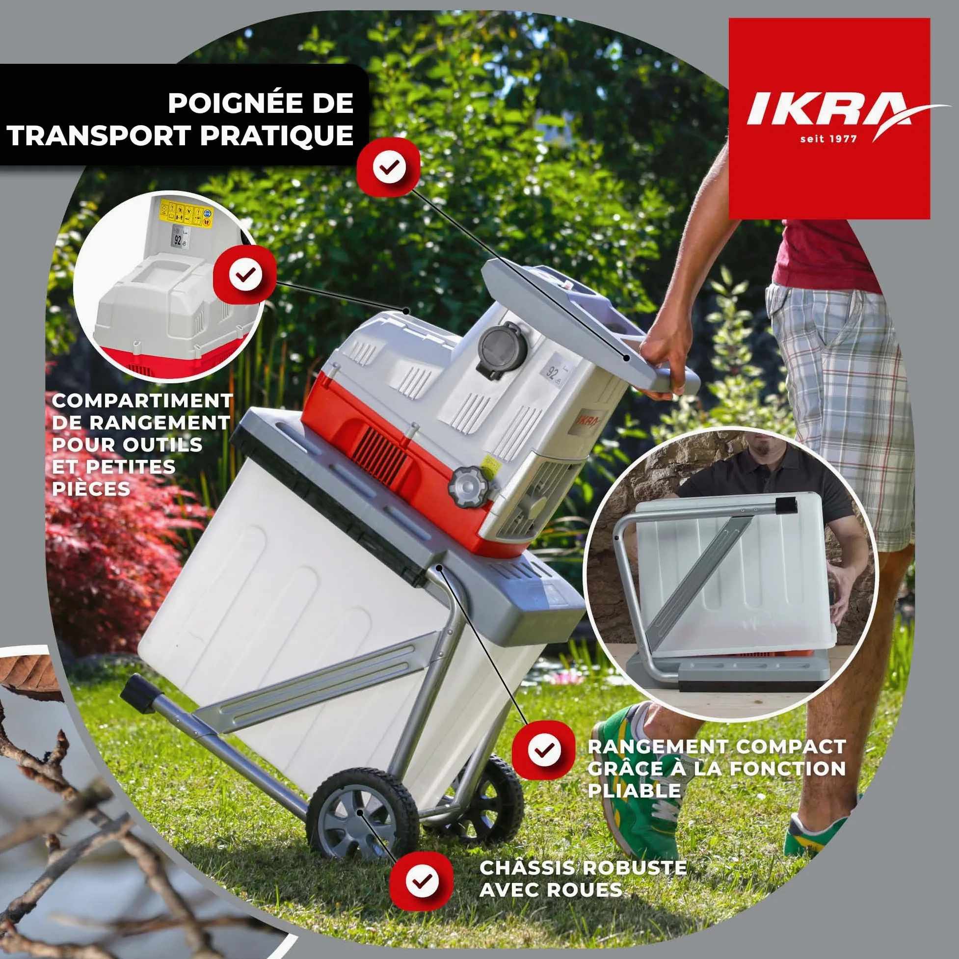 Ikra Broyeur silencieux électrique ILH 3000A, diamètre de la branche 44mm, moteur puissant de 3000W Automatique | Silencieux & robuste, puissance de 3000 watts, alimentation automatique des branches, marche arrière automatique