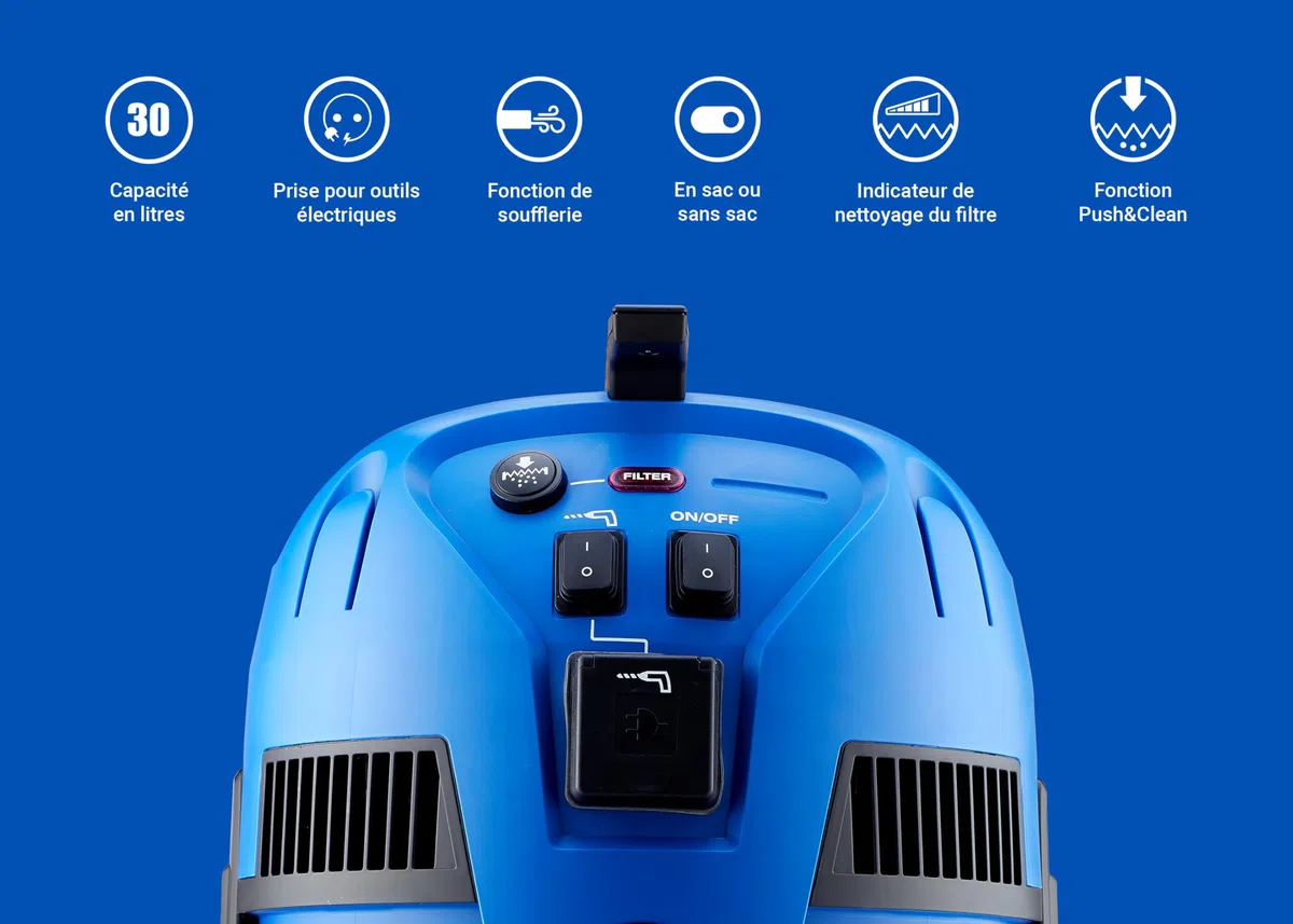 Nilfisk Multi II 30L T Aspirateur Eau et Poussière avec Prise Électrique pour la Maison, Jardin et Voiture (1400 W)