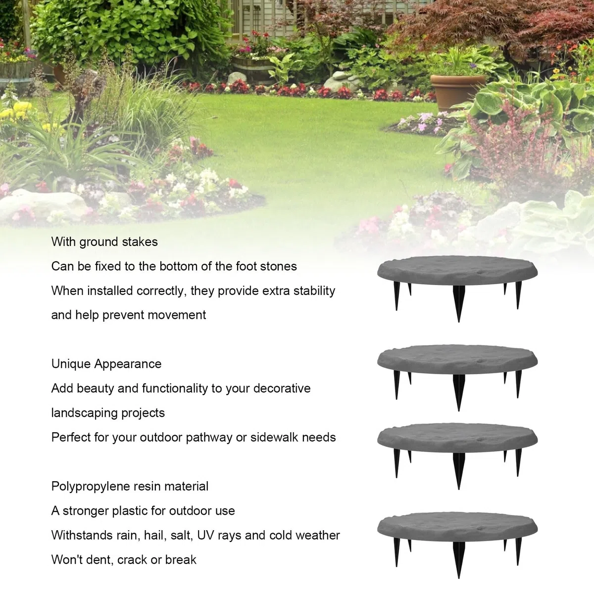 Pierres de gué Décoratives Circulaires de 15,5 Pouces avec Piquets de Sol, Pierres de Marche de Jardin en Résine pour Pavés D'Allée Extérieure, Allée, Pelouse, Cour, (Gray)