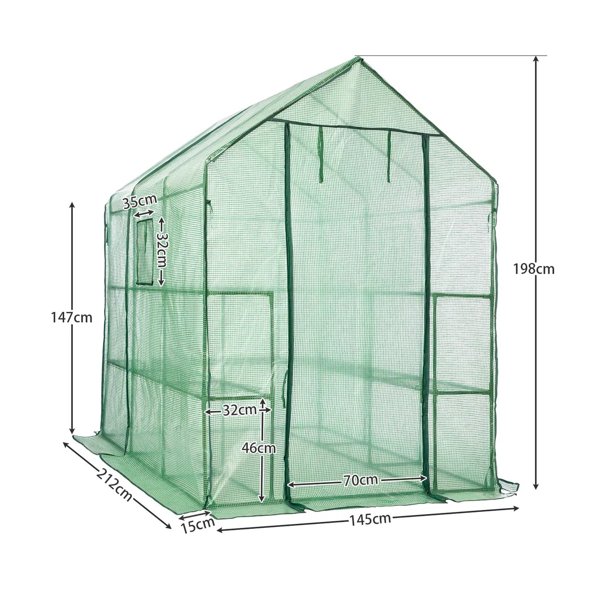 LARMNEE Serre de Jardin avec Étagères, Fenêtre, Ancre, Abri pour Plantes, Serre à Tomates Plastique, Anti-UV, 145 x 212 x 198 cm, pour tomates, Plante, Plante, légumes, Extérieur, Vert EGN13GH02G1