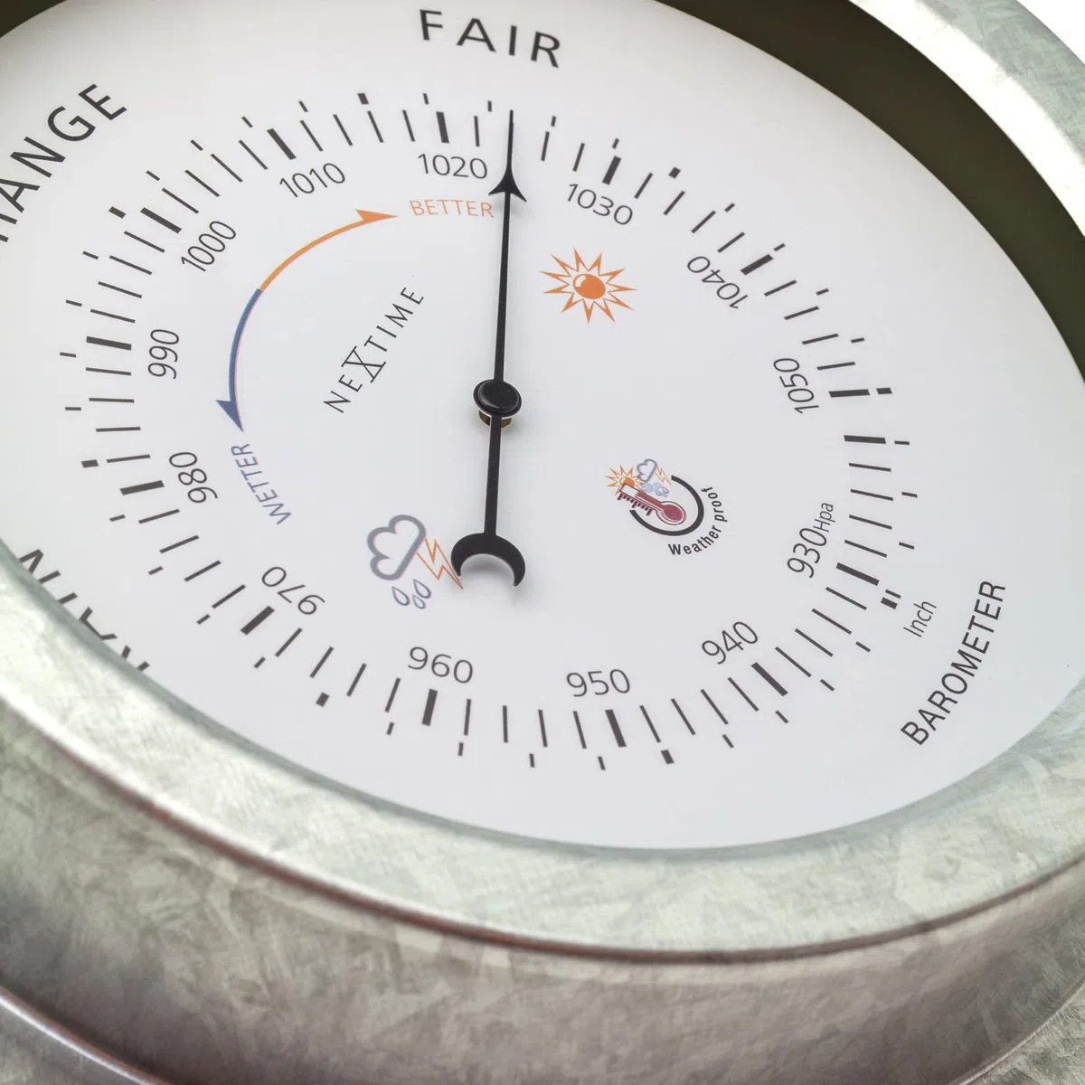 NeXtime Baromètre extérieur - Ø22CM - Métal - Galvanisé Orchid, Gris
