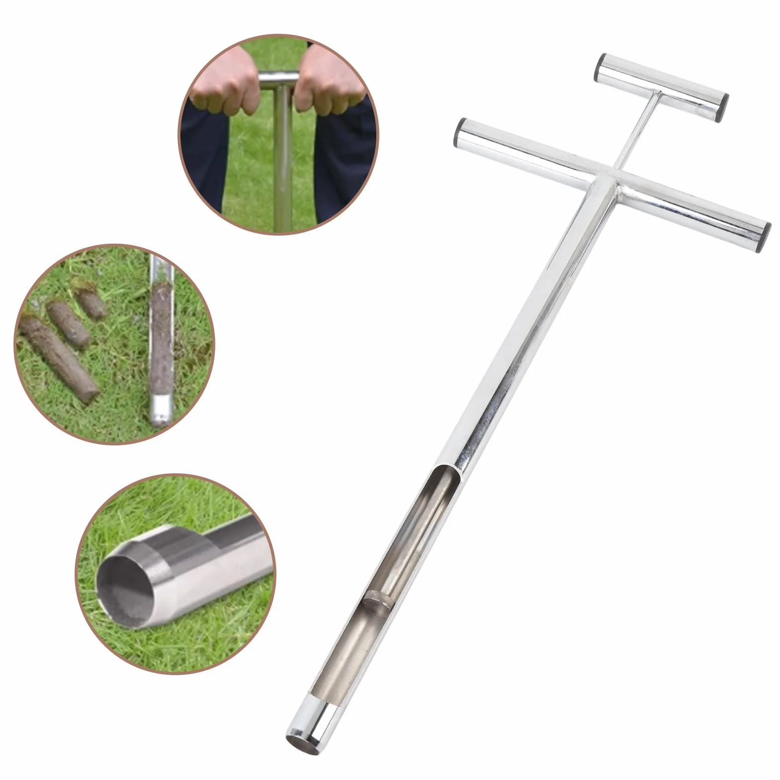 Denash Sonde D'échantillon de Sol, Outil D'échantillonnage de Sol à Poignée en T avec 2 Sacs D'échantillons, Kits D'analyse de Sol en Acier Inoxydable pour L'échantillonnage de Sol de