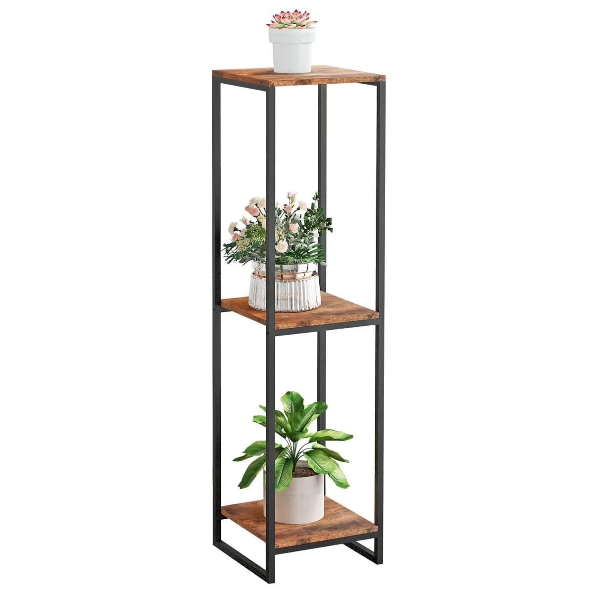 46" Tall Plant Stand Indoor, 3-Tier Modern Plant Shelf, Corner Flower Pot Holder Organizer for Living Room Balcony Patio Garden (Rustic Brown)