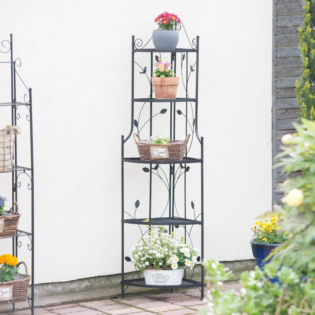 Relaxdays 10020689 Etagère à fleurs de coin en métal 5 niveaux GOTH meuble plantes pliable présentoir HxlxP: 160 x 36 x 36 cm, noir
