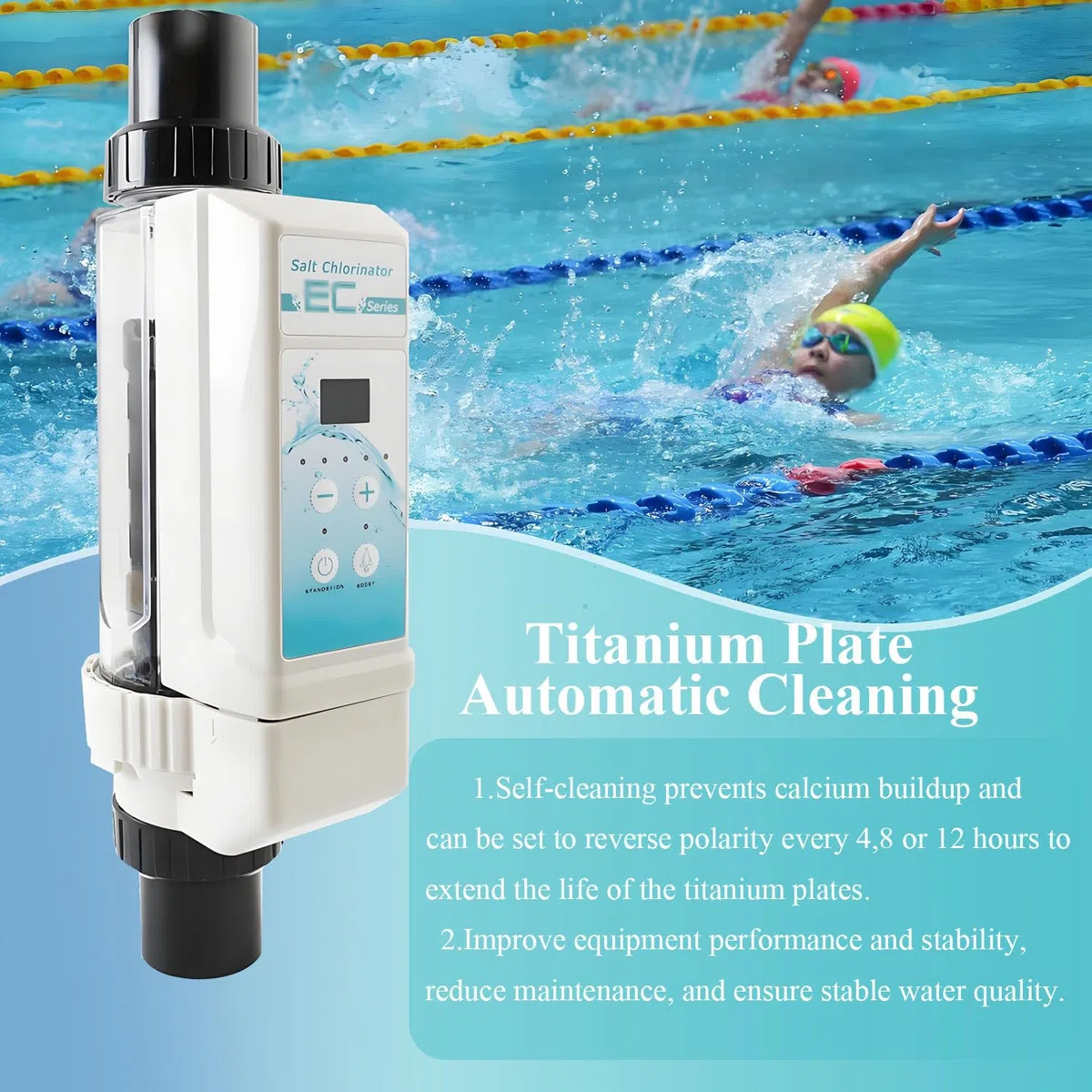 Générateur de chlore salé pour piscine enterrée, système automatique de chloration d'eau salée avec affichage de la salinité, sortie 12 g/h, facile à utiliser