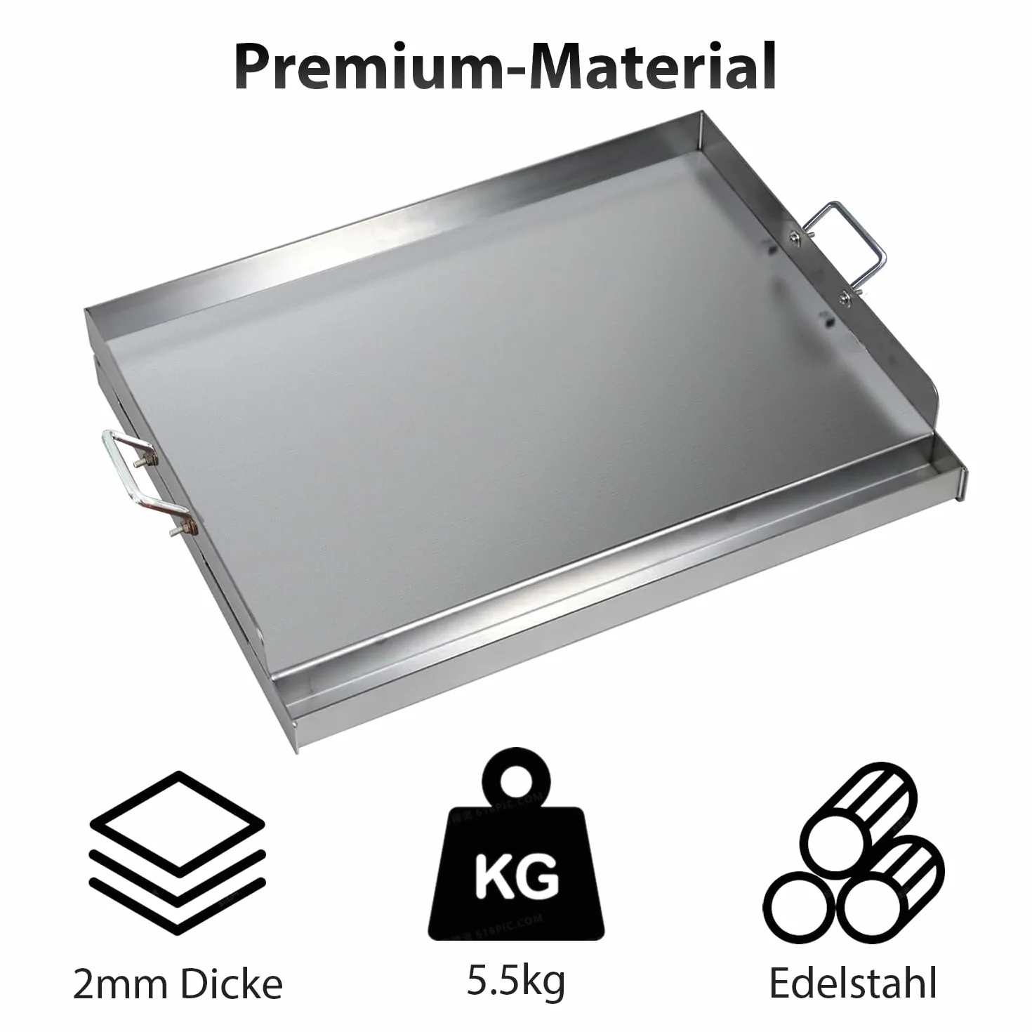 Plaque de cuisson en acier inoxydable - 54 x 41 x 8 cm - Plancha universelle pour barbecue à gaz Weber et barbecue au charbon de bois - Plaque de cuisson avec spatule et grattoir