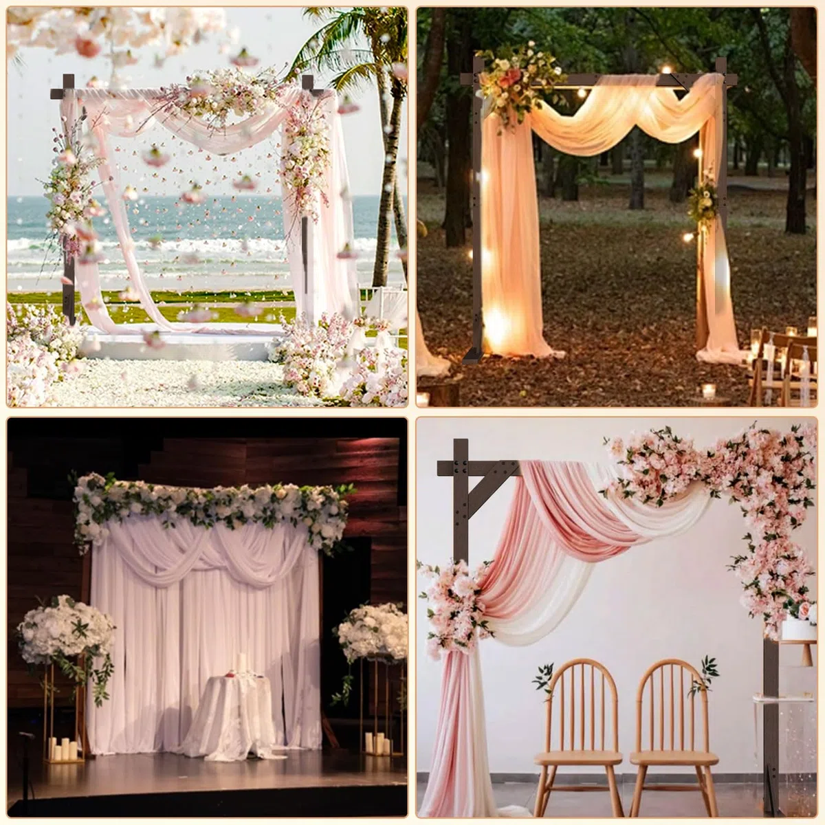PlusFive Arche de mariage carrée en bois de 2,28 m, grand cadre d'arche de mariage en bois pour demande en mariage, anniversaire, Saint-Valentin, extérieur et intérieur, décoration de jardin rustique