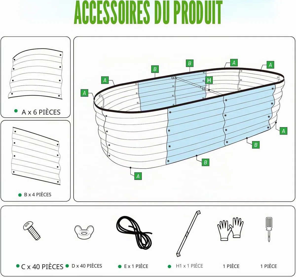 LATERN 2 Pièces Jardinière Surélevée, 120CM x 60CM x 30CM Galvanisé Acier Robuste sans Fond Jardinière Box pour L'extérieur Culture Plantes Légumes Fleurs Herbes (Inclus D'installation Kit, Argent)