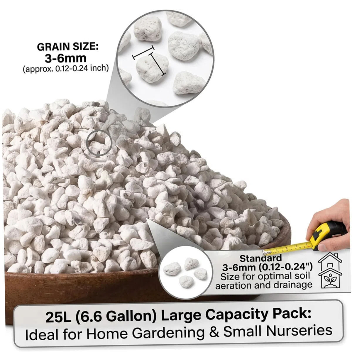 Perlite pour Le Jardinage, 25 L de Gros granulés de 3 à 6 mm, Perlite pour Plantes, amendement Organique du Sol, aération et Drainage améliorés dans Le terreau, Biologique