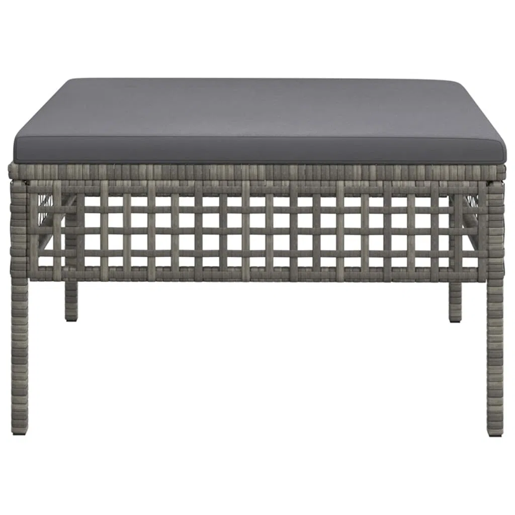 vidaXL Tabouret de Jardin avec Coussin, Repose-Pied de Terrasse, Pouf de Patio, Meuble d'Extérieur Arrière-Cour, Gris Résine Tressée