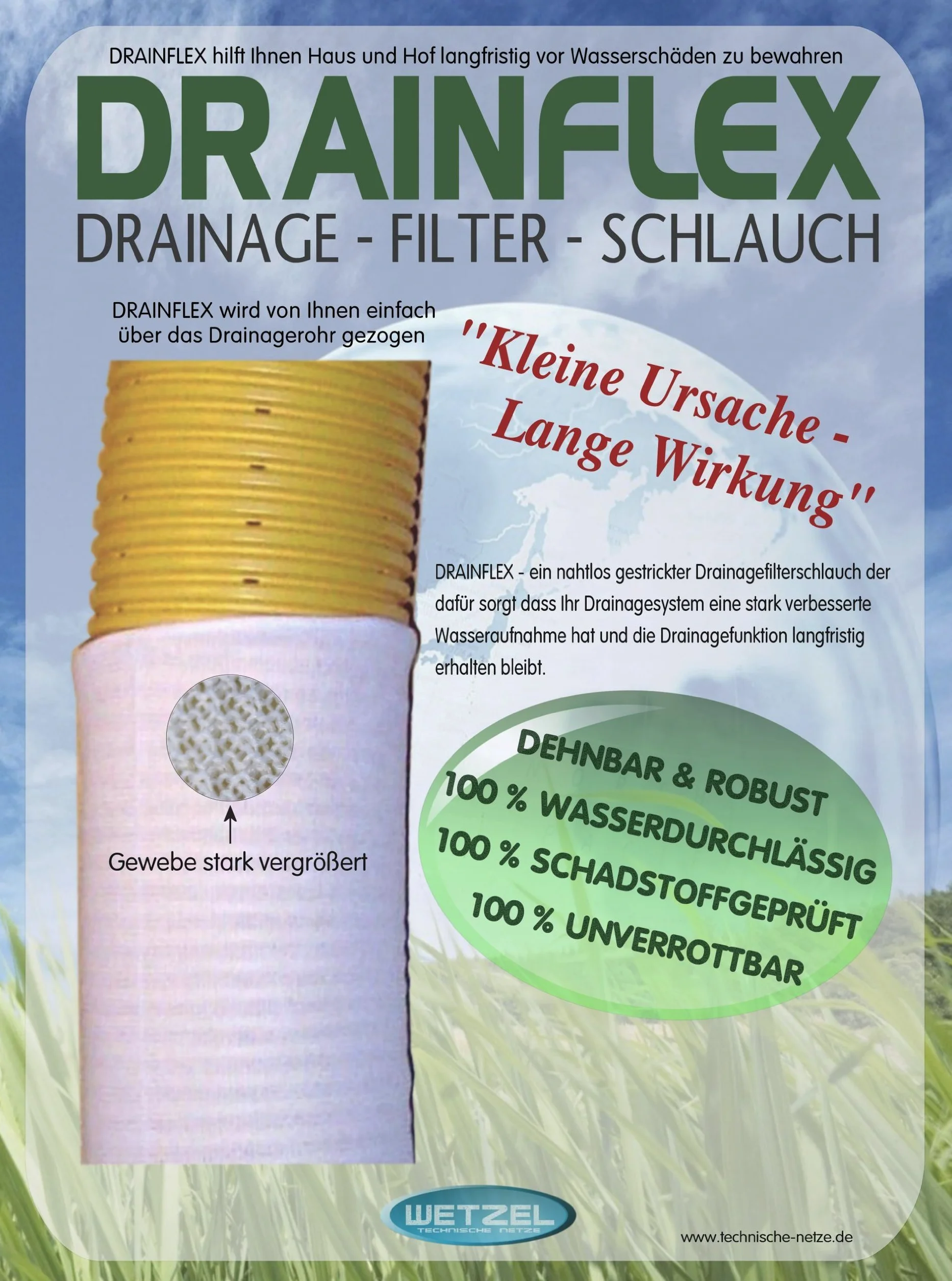 Wetzel Filtre de drainage 20 m pour tuyau de drainage DN100 – Protection longue durée pour votre système de drainage en tissu non tissé, blanc, naturel, simple