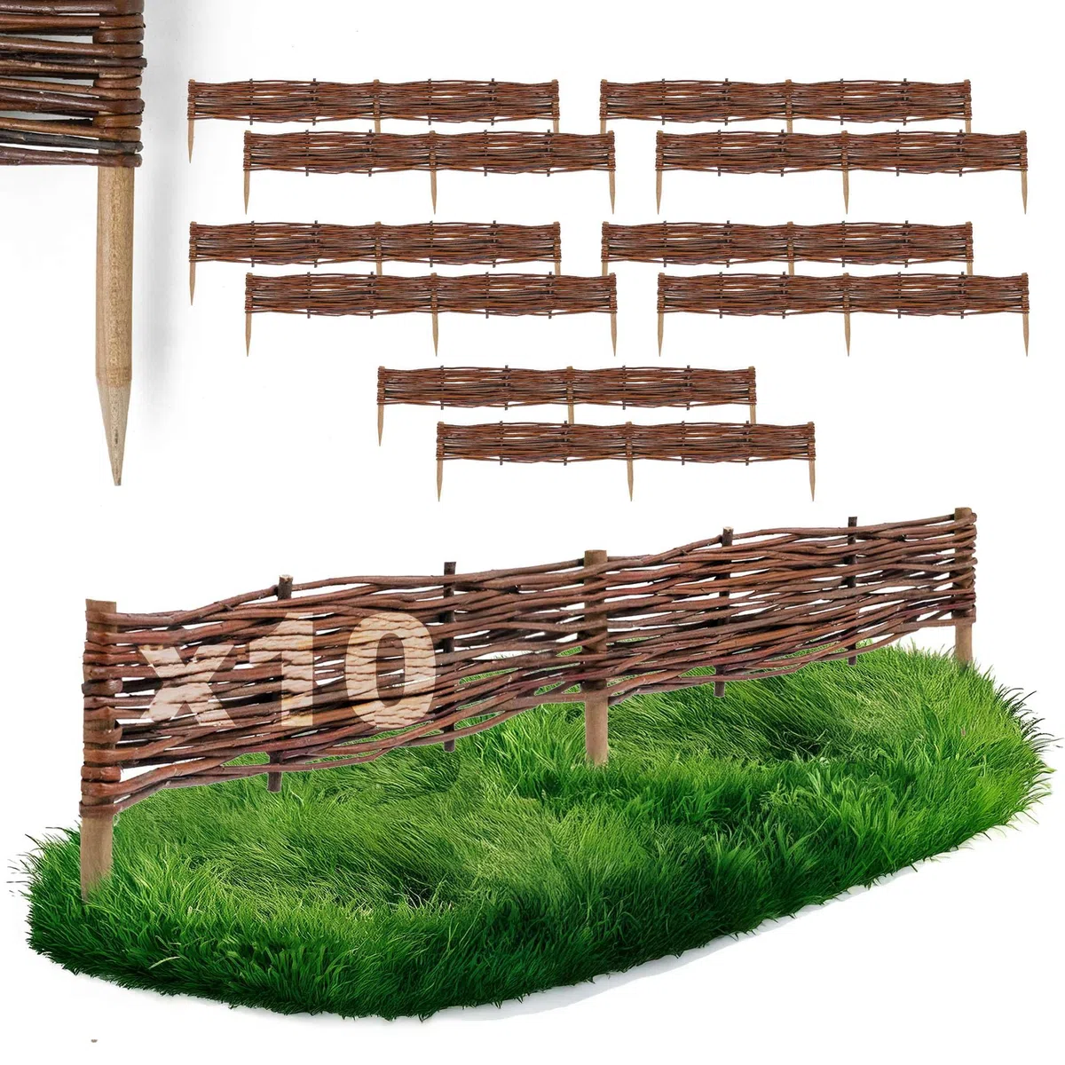 BOGATECO Bordures de Parterre en Saule | 100 cm de Long et 10 cm de Haut | Clôture en Bois pour Jardin | Délimitation de Chemin