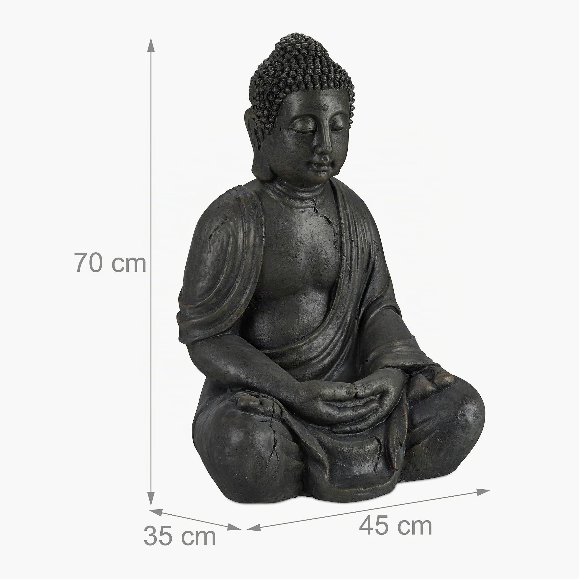 Relaxdays Statue de Buddha Figurine de Bouddha décoration Jardin Sculpture céramique Zen 70 cm, foncé, Gris/argenté/métallique