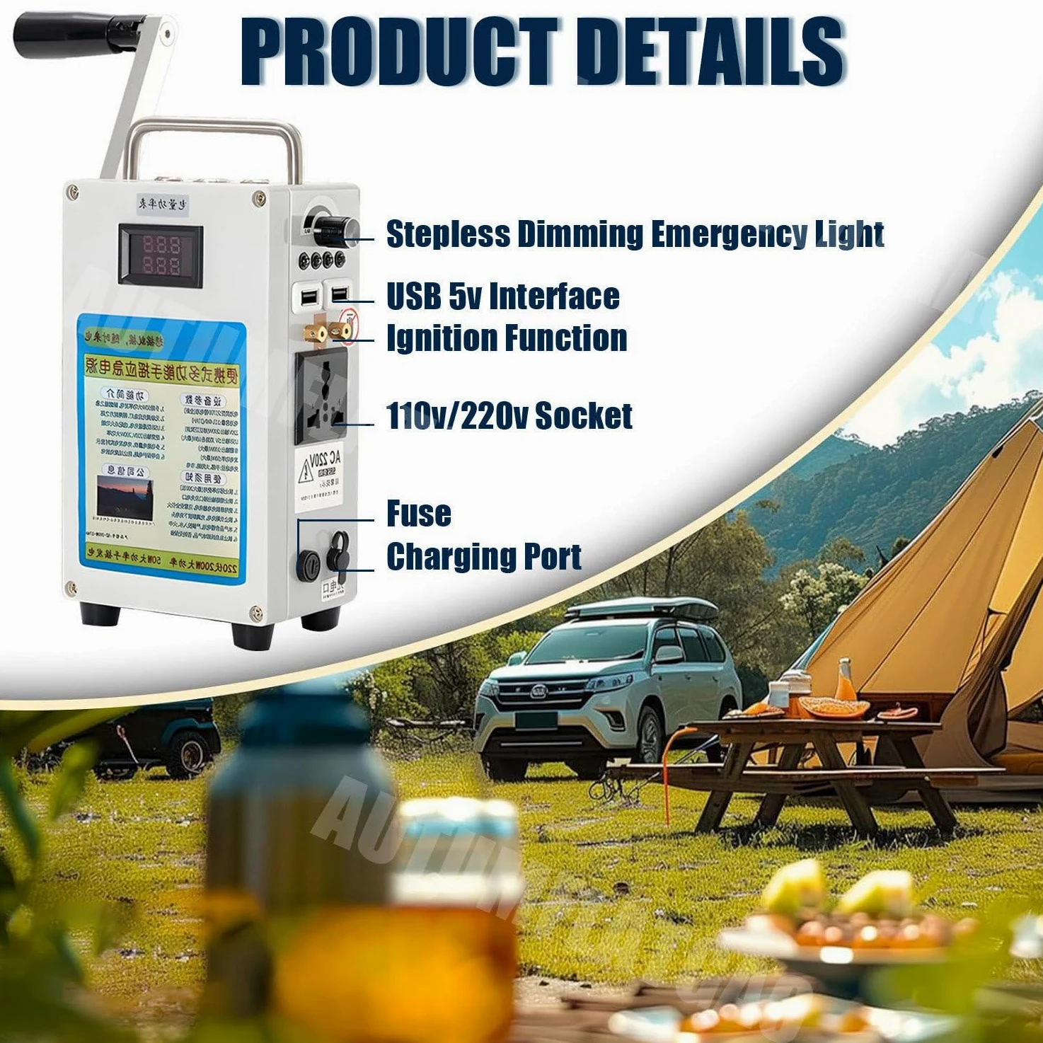 Generateur Electrique Portable 160W, Batterie Portable Camping, Générateur De Manivelle 27000 Mah, Alimentation De Secours, pour Véhicule, Générateur De Charge pour L'extérieur,110V