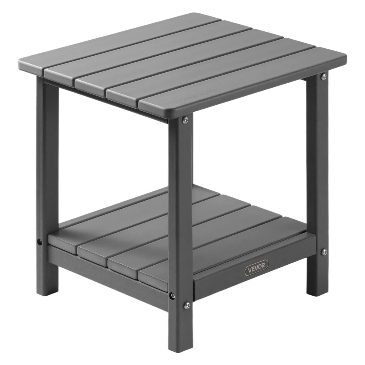 VEVOR Table d'Appoint Extérieur Jardin, 2 Niveaux, 45 x 38 x 44 cm, en PEHD, Entretien Facile, Résiste aux Intempéries, pour Terrasse, Bord de Piscine, Plage, Porche, Patio, Balcon, Intérieur, Gris