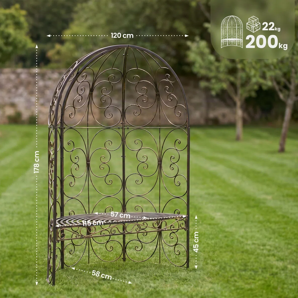 CLP Banc De Jardin Rosie Demi-Cercle I Banquette 2 Places avec Arche A Rosiers en Métal Stable I Demi-Gloriette pour Plantes Grimpantes, Couleur:Bronze