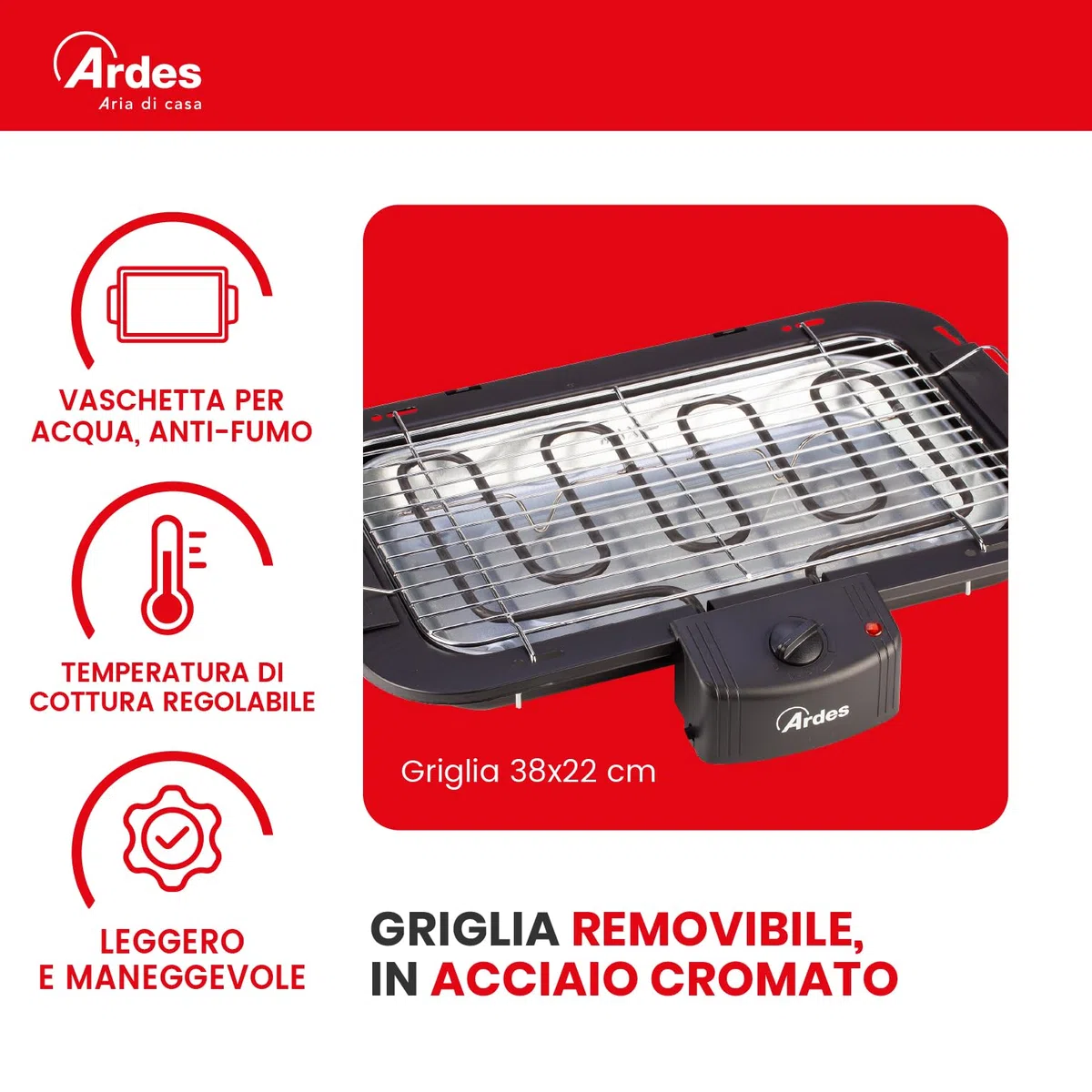 ARDES - Barbecue électrique portable sans fumée de 2200 W Grill électrique portable pour balcon - Barbecue d’intérieur ou extérieur - Couleur noire Modèle AR1B01, Noir