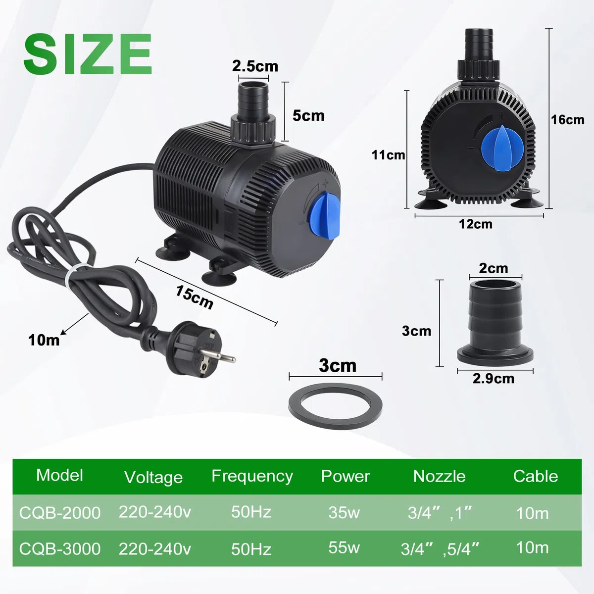 EXLECO Pompe Bassin Pompe de Filtration 2300L/H Pompe À Eau Exterieur Pomp Fontain avec Filtre 35W Pomp Aquarium Submersible avec Câble 10M & 2 Buse, Pomp pour Étang À Poissons Filtre, Jardin, Piscine