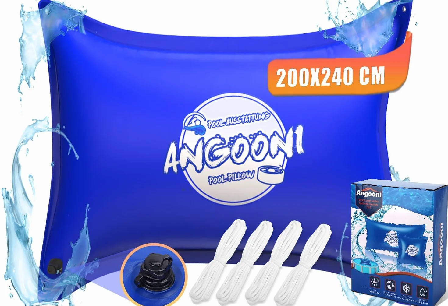 Angooni Coussin de piscine d'hiver XXL 200 x 240 cm | Coussin d'air pour piscine avec double couture pour couverture de piscine | Coussin de piscine pour l'hiver | Avec valve Boston double inflation |