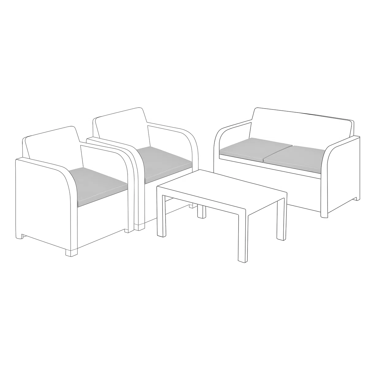 Gardenista Coussin de siège extérieur pour meubles en rotin de jardin pour Carolina | Coussin de chaise de patio résistant à l'eau | Léger et durable | 4 pièces (Gris)