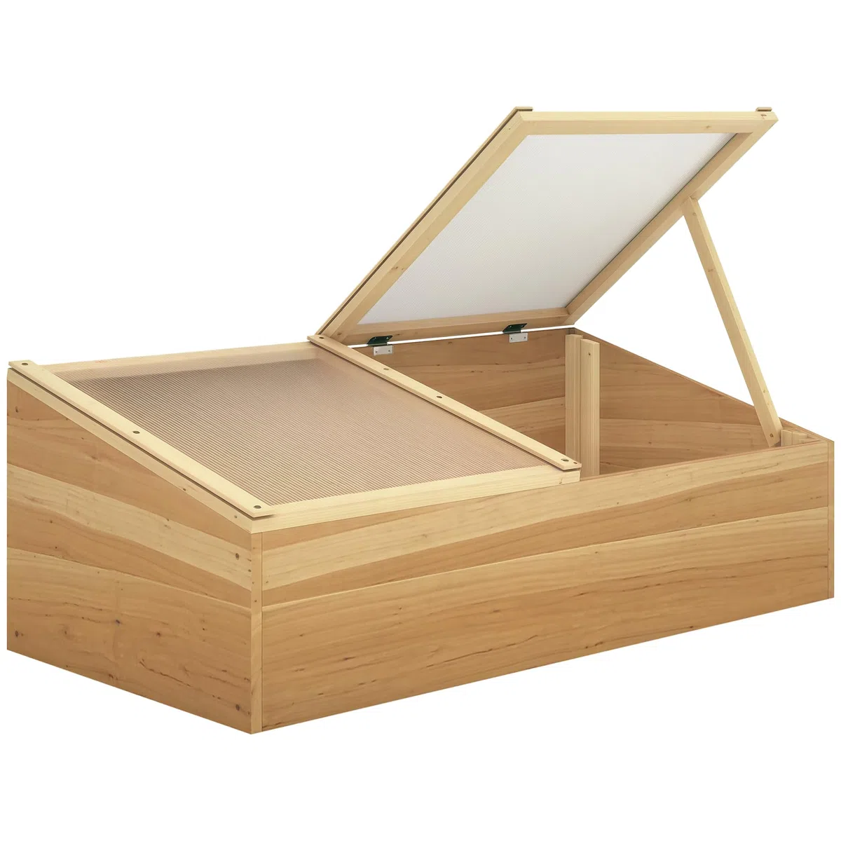 Outsunny Wooden Cold Frame Greenhouse Garden 100 x 50 x 36 cm Natural | Polycarbonate Grow House, Independent Openable Top Covers, for Flowers, Vegetables, Plants