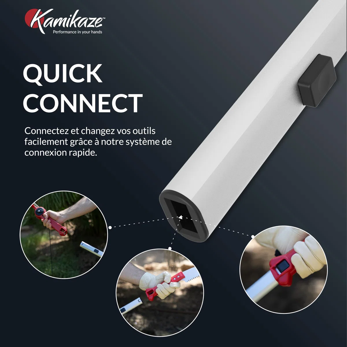 KAMIKAZE Perche multi-outils télescopique de 1,5 m en aluminium anodisé Poignées en polypropylène rouge compatible avec scies MT330-BH Turbo, MT360-BH Turbo et ciseaux MT-63