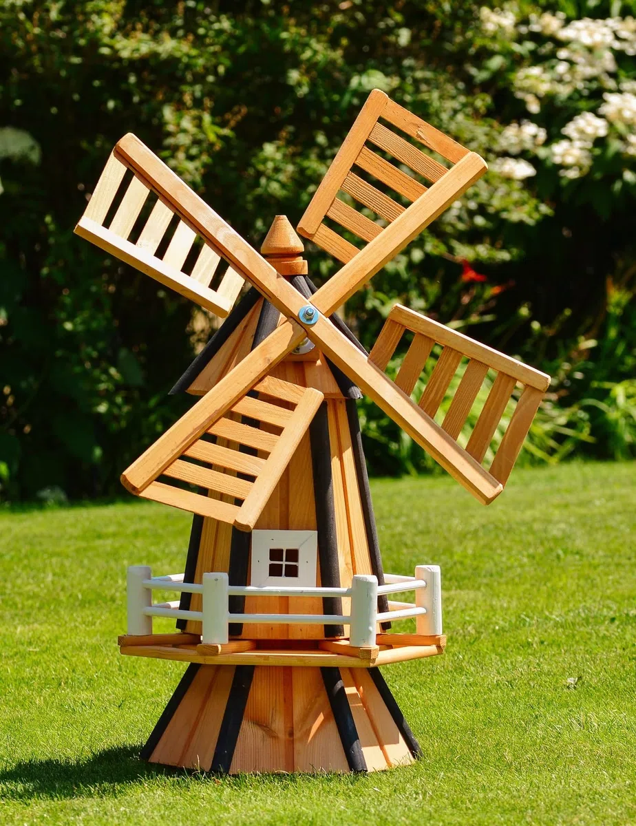 Grand moulin à vent décoratif en bois enduit avec roulements à billes
