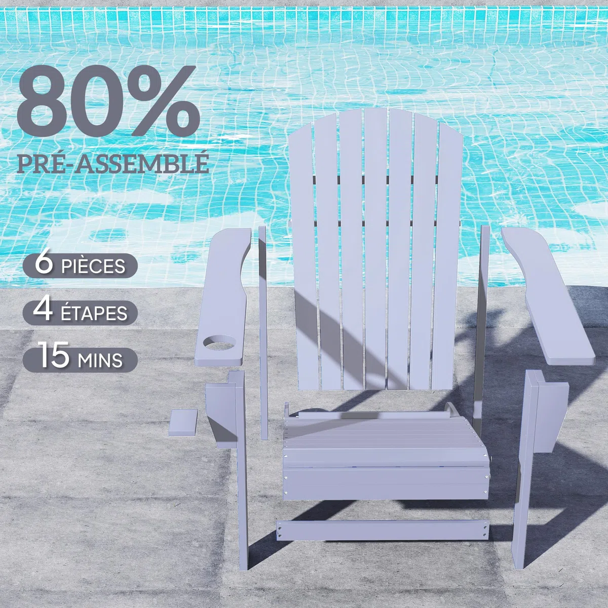 Outsunny Fauteuil de Jardin Adirondack Grand Confort Porte-gobelet intégré Bois de Sapin traité Peint Gris
