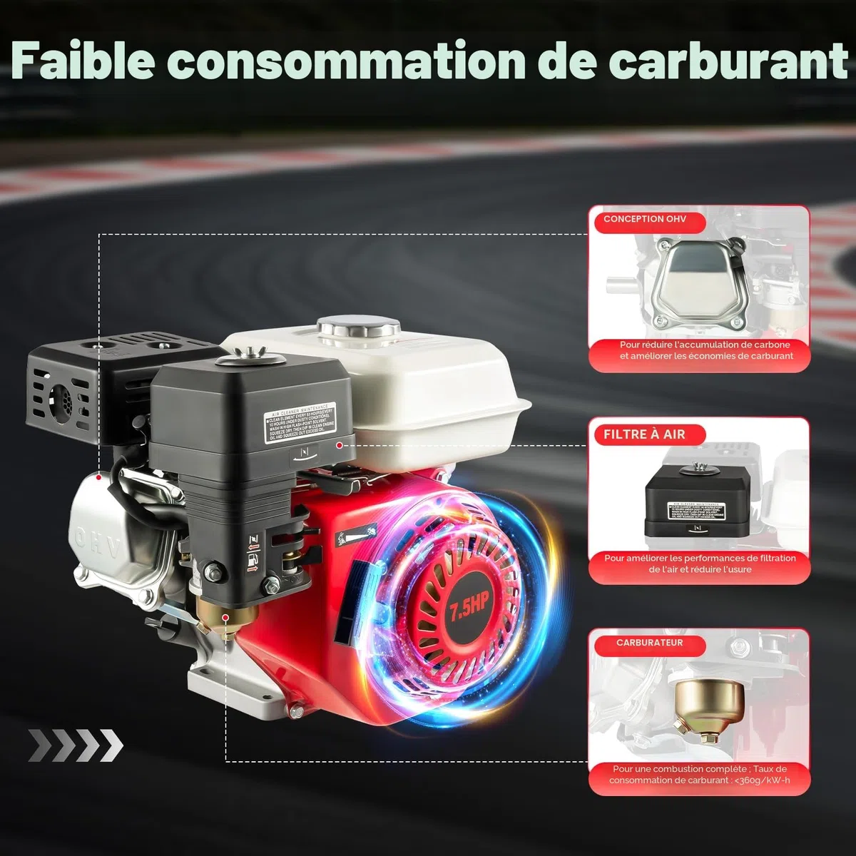 Moteur à essence 4 temps 7,5 CV OHV Moteur à essence Moteur monocylindre Moteur à essence Moteur à circuit Moteur