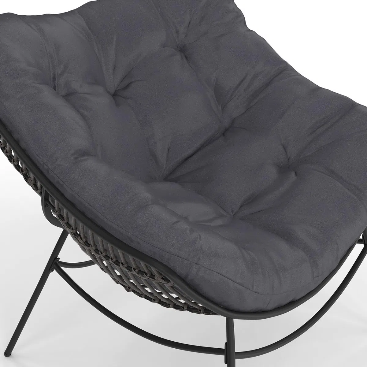 IDMarket - Fauteuil de Jardin Relax LOA Effet rotin Gris et Coussin Gris