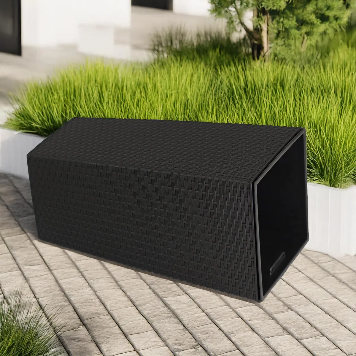 Ensemble de Pots de Fleurs avec Insert, Noir 57 cm | Pots de fleurs en 3 tailles : 37/47/57 cm, Aspect rotin et plastique recyclé, Pour la maison et le jardin