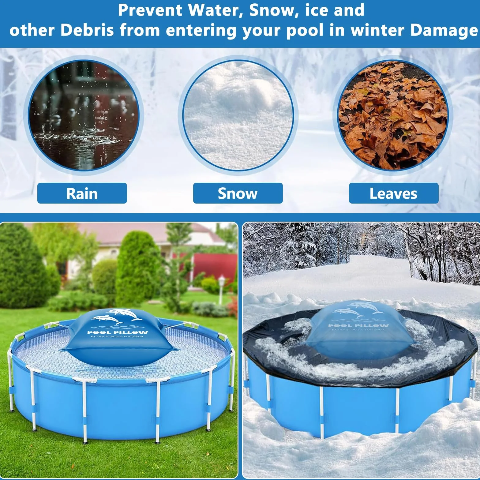 Coussin de Piscine pour l'hiver, XXL 120 x 120 cm Coussin d'air de Piscine, Flotteur Hivernage Piscine, Coussin Piscine Hivernage avec Valve de Sécurité avec Kit de Réparation,Double Couture