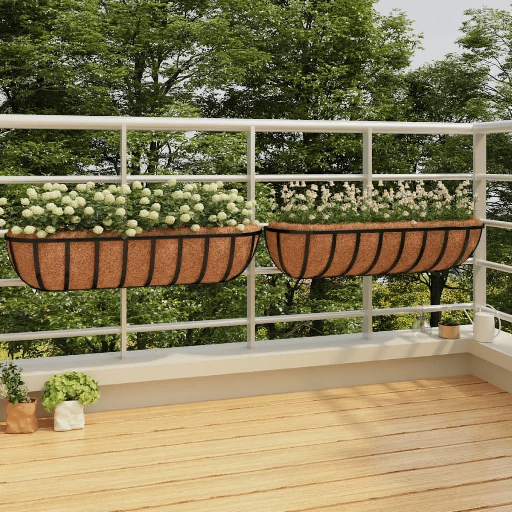 vidaXL Jardinières murales 2 pcs en Coco Noir 91x20x23 cm Acier, jardinière d'auge Murale, Auge Murale avec Doublure en Coco, jardinière d'auge pour Chevaux