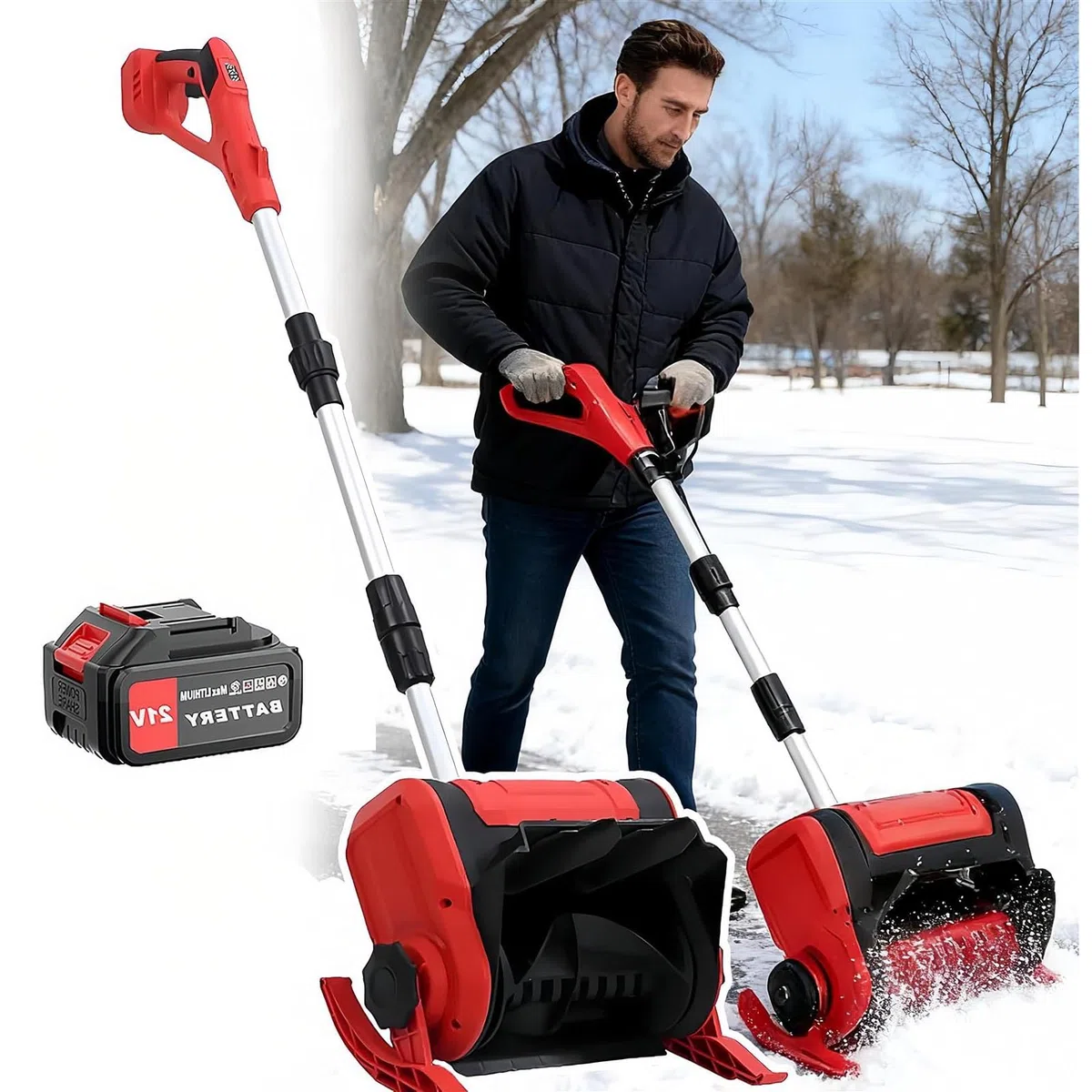 Pelle à neige sans fil pour batterie, souffleuse à neige électrique avec direction réglable et manche télescopique, pour allées, trottoirs, routes