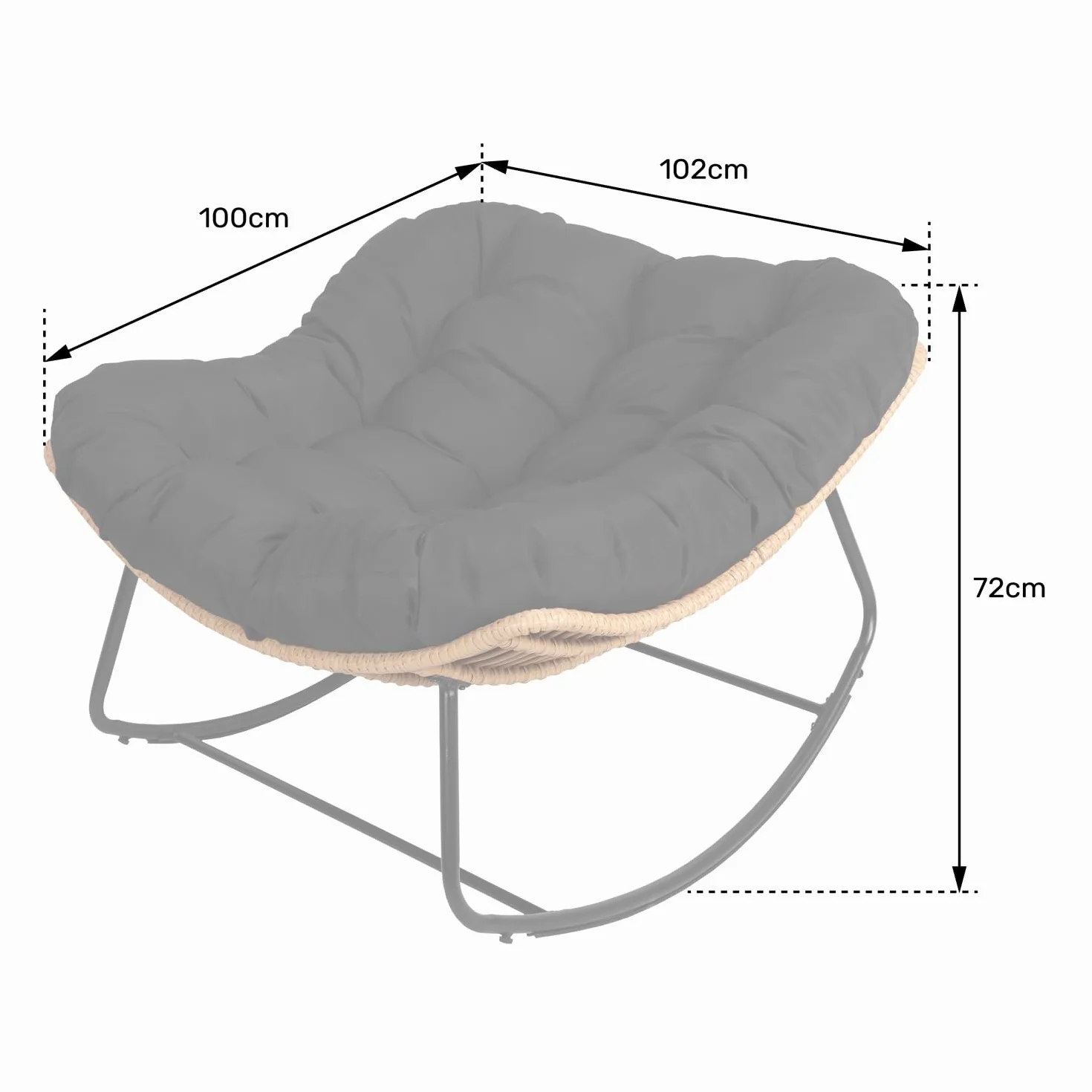 Happy Garden Fauteuil à Bascule Extérieur en Rotin Synthétique avec Coussin Noir - Résistant aux Intempéries - Confortable et Design - Cinta