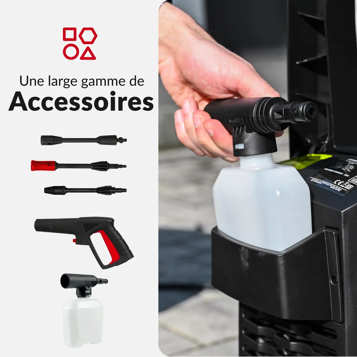 LEHMANN Jukon Nettoyeur Haute Pression, 1600 W, Max. 200 Bar, Débit 480 l/h, Tuyau 5 m, Pompe en Aluminium, Buse réglable & rotative, Lance à Mousse, Idéal pour Maison, Jardin, Terrasse, Voiture