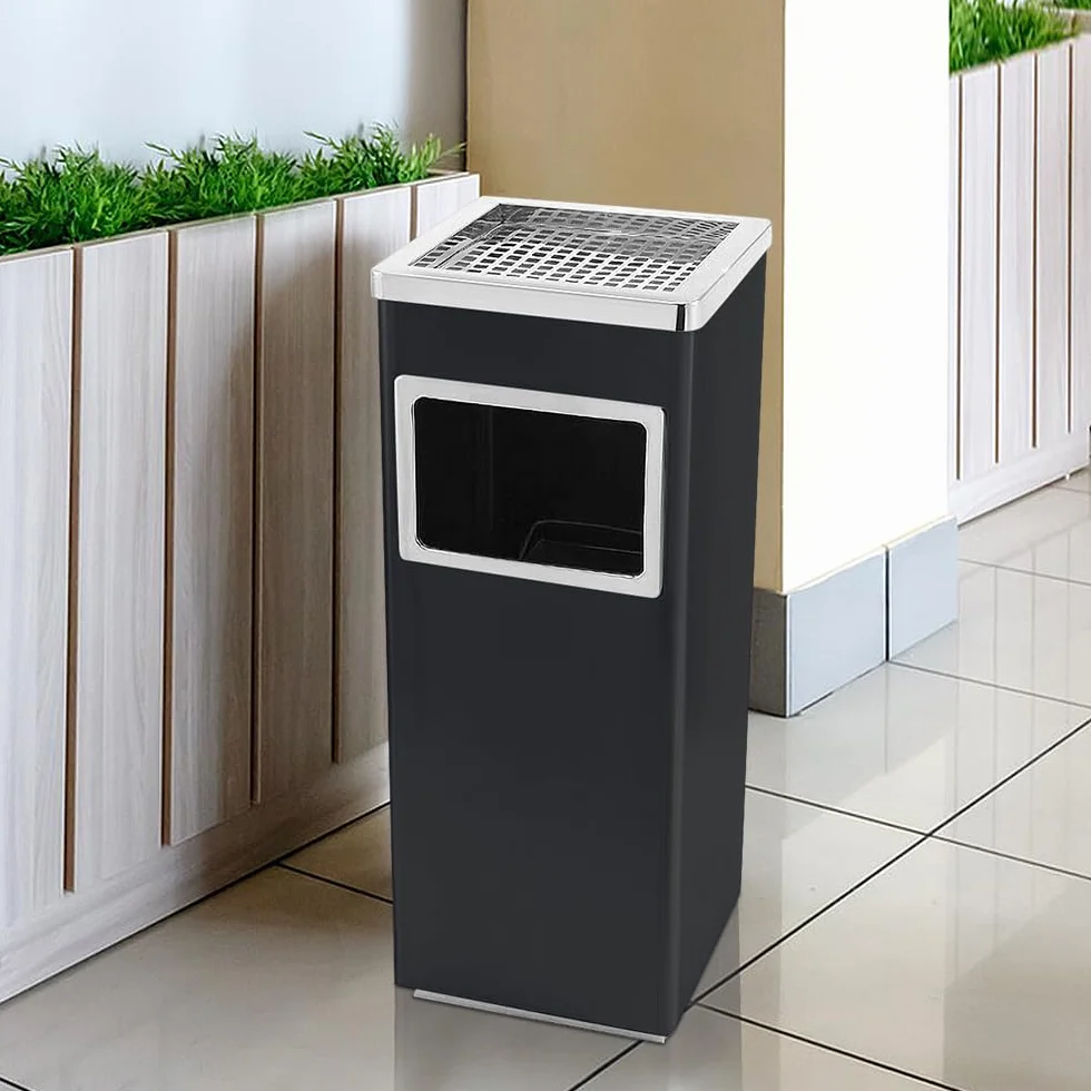 Bacs à déchets de jardin 35L,Cendrier amovible sur pied en acier inoxydable,Poubelle ronds avec poubelle et seau intérieur,pour Intérieur/Extérieur,Commercial