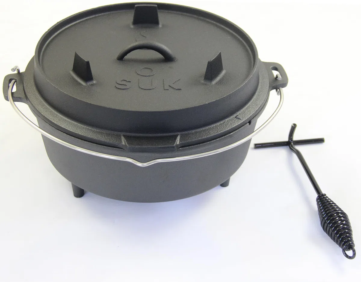 Barbecue Suspendu sur Trépied avec Marmite en Fonte et Grille de Cuisson 46 cm, Brasero 50 cm, Chaîne 150 cm, Charbon de Bois