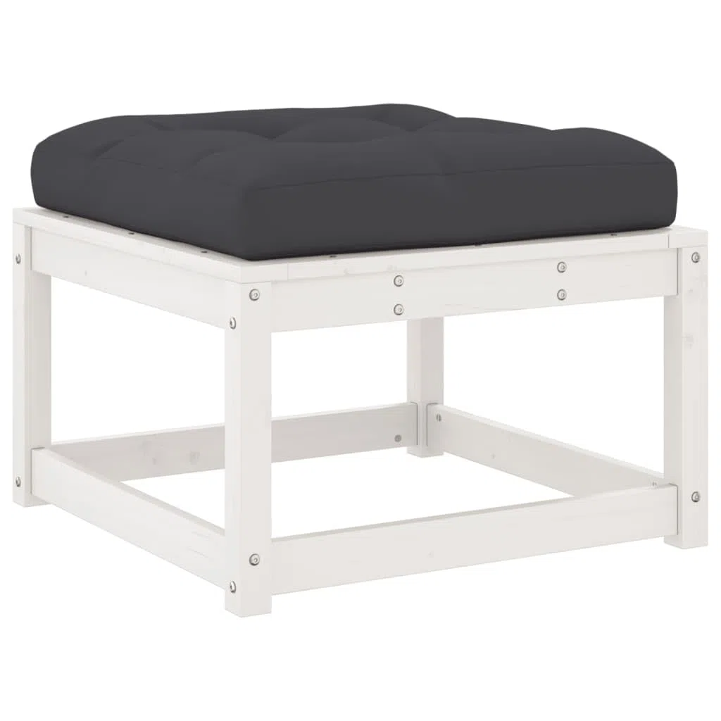 vidaXL Repose-Pied de Jardin avec Coussins, Pouf de Palette, Table Basse de Terrasse, Meuble Modulaire de Salon Balcon, Blanc Bois de Pin Massif