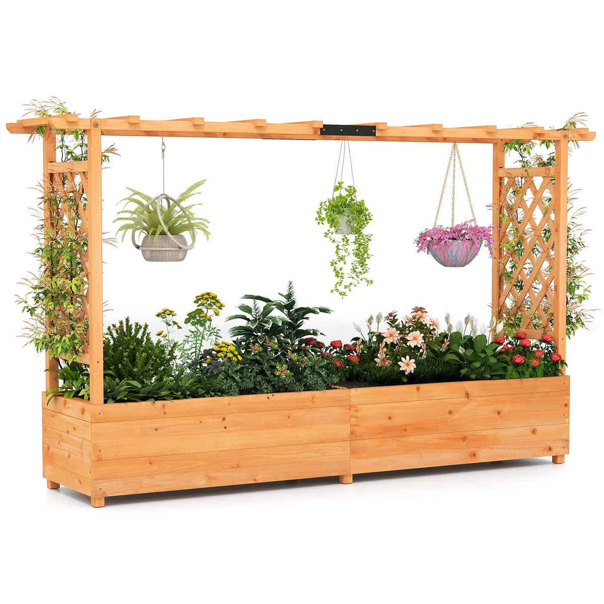 SOARS Jardinière surélevée avec treillis - 200 x 44 x 114 cm - Jardinière avec treillis et toit - Jardinière avec tuteur - Jardinière surélevée pour jardin, balcon, bois, pour fleurs, plantes