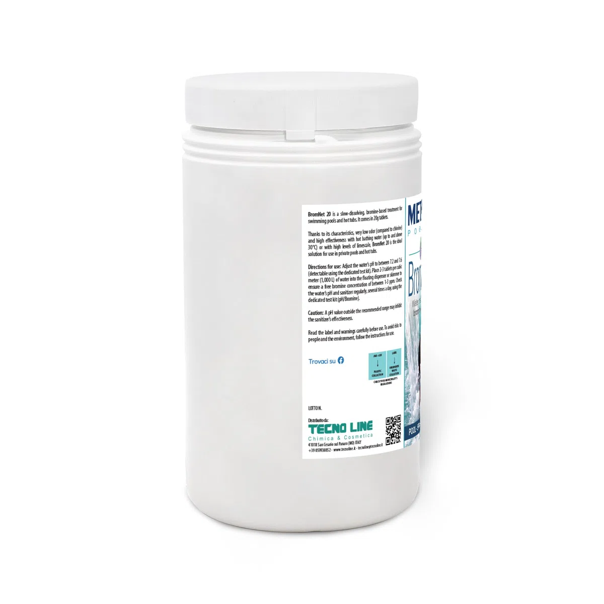 Metacril Brom Net 20, pastilles de Brome de 20 g, à Dissolution Lente, pour piscines et spas - 2 KG (1 + 1 PZ)