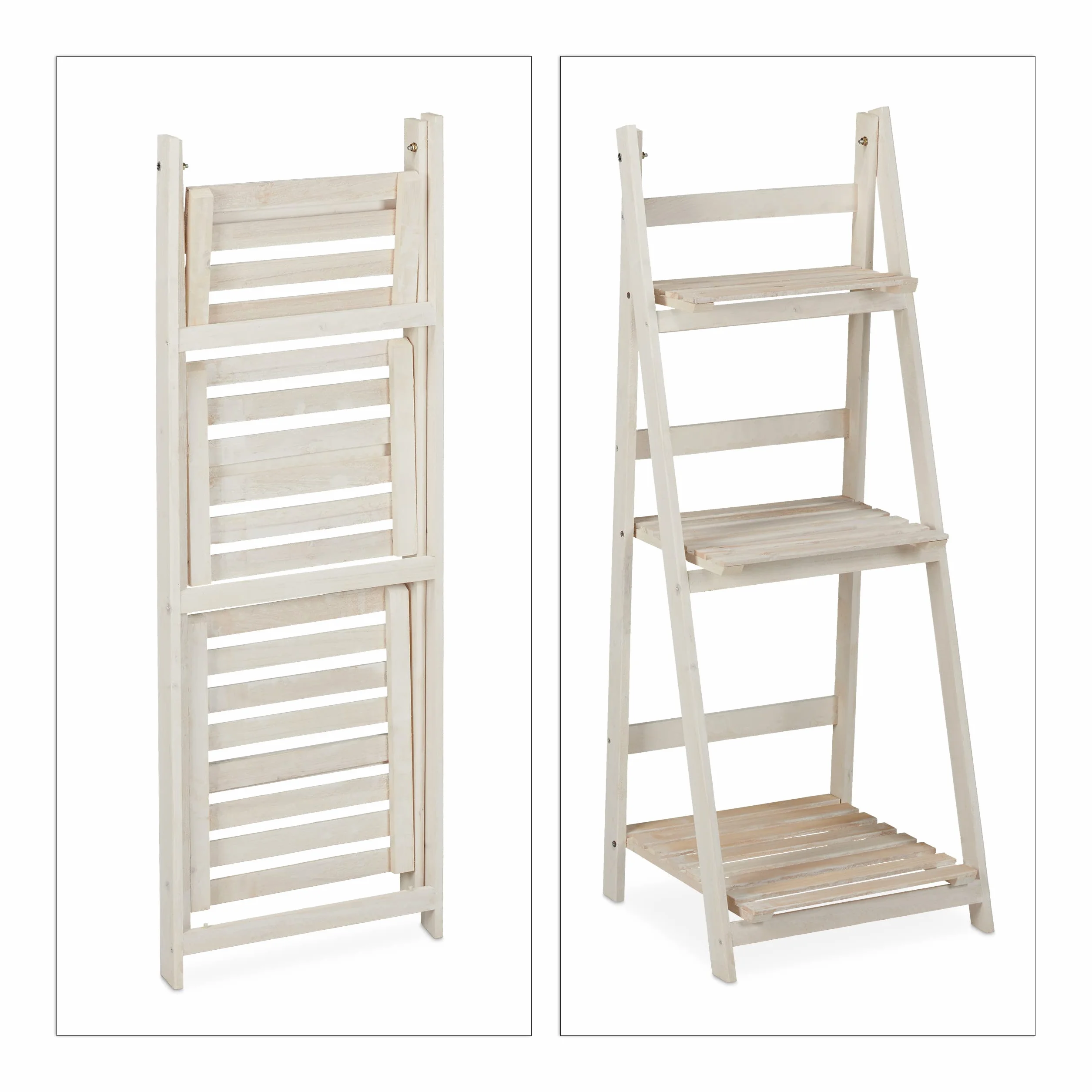 Relaxdays Etagère à Fleurs, pour l’intérieur et Le Balcon, Simple et Chic, Pliante, 108x41x40 cm, 3 marches, Blanc, 108 x 41 x 40 cm