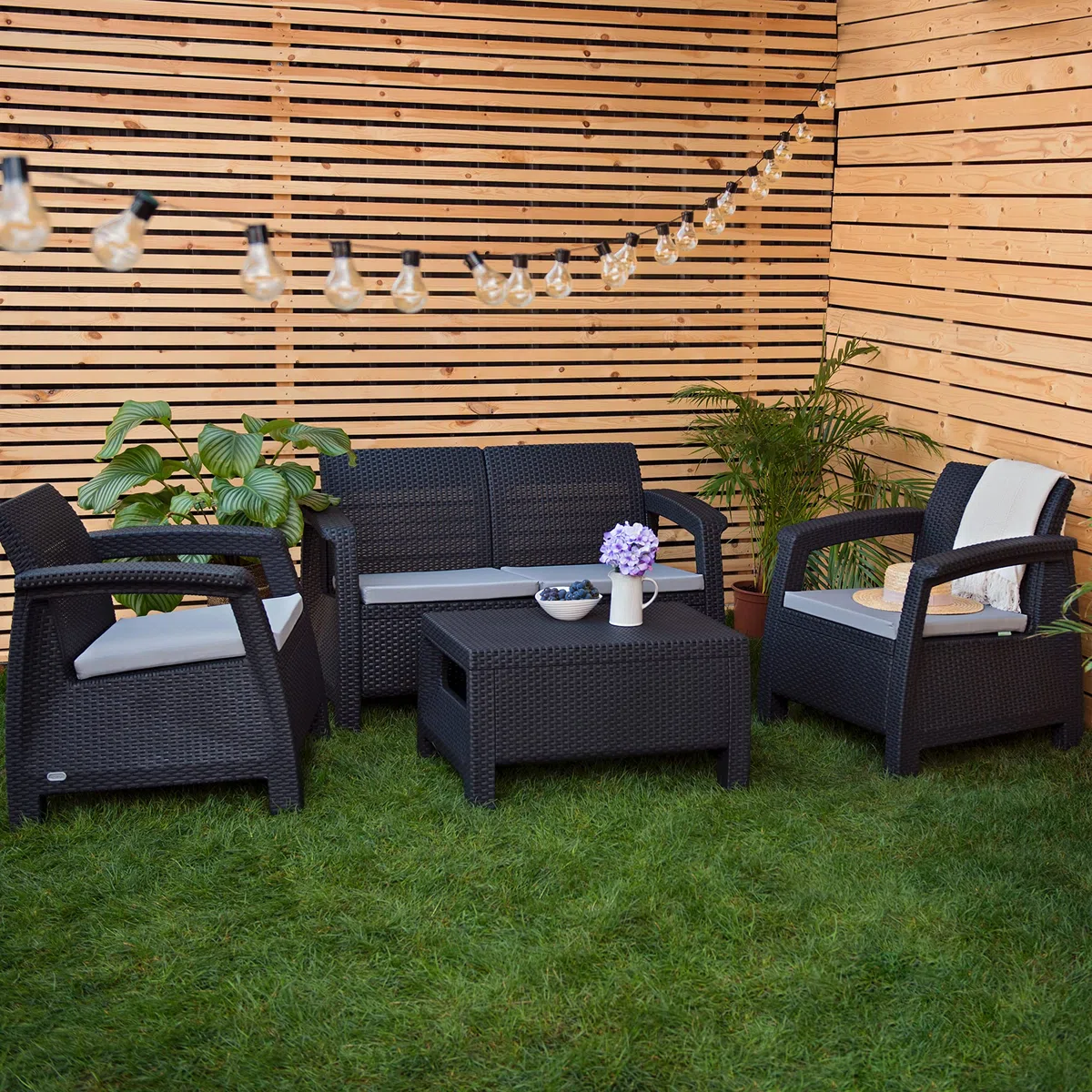 Gardenista Coussin de siège extérieur pour meubles en rotin de jardin pour Carolina | Coussin de chaise de patio résistant à l'eau | Léger et durable | 4 pièces (Gris)