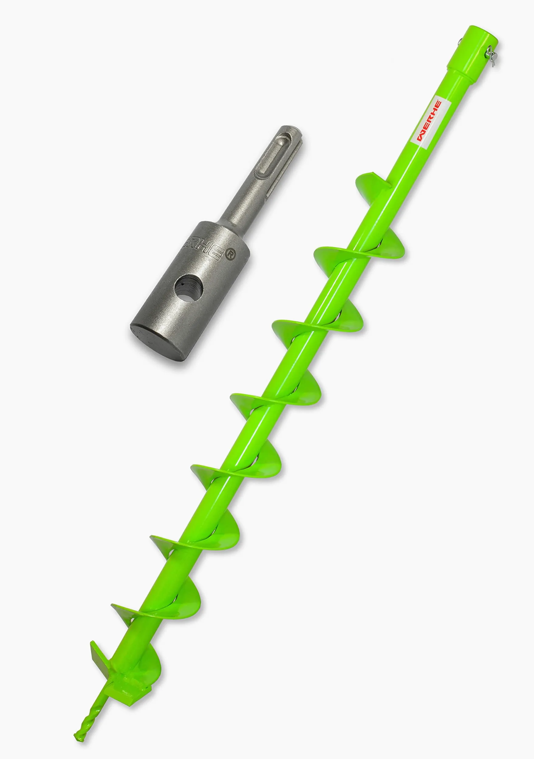 Kit tarière WERHE Ø80mm, longueur 80cm avec adaptateur SDS Plus – Utilisable avec une perceuse SDS Plus standard, idéal pour la pose de clôtures et le jardin